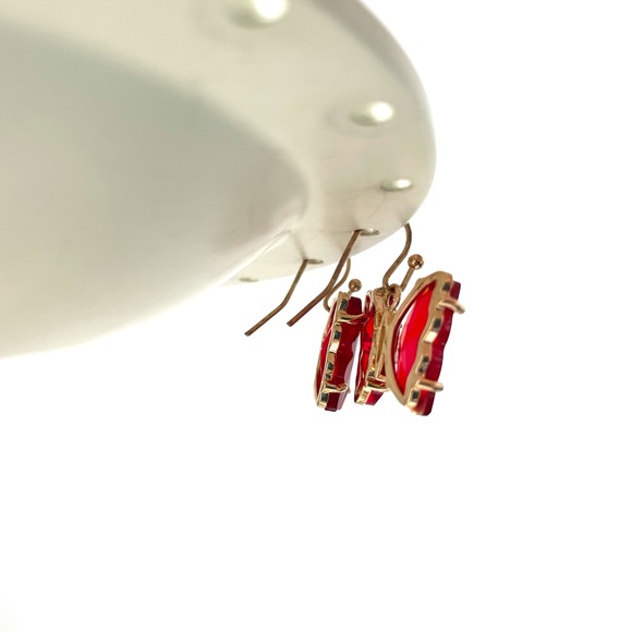 Gold and Red Butterfly Drop Earrings - Picture 4 of 6